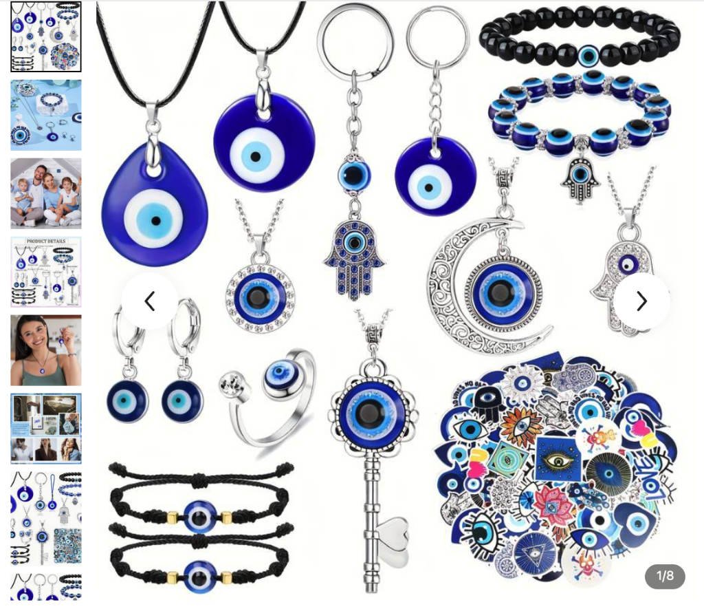 50 pcs 15 pcs Evil Eye Theme Jewelry Set - Pendant Necklace, Beaded Bracelet