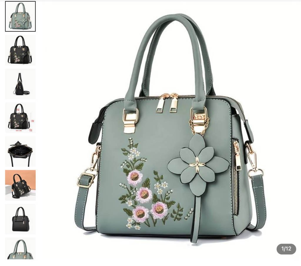 Floral Detail Shoulder Bag, Trendy Zipper Handbag For Work